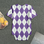 White And Purple Argyle Pattern Print Men's Bodysuit