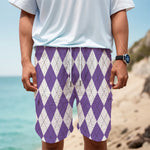 White And Purple Argyle Pattern Print Men's Cargo Shorts