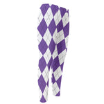 White And Purple Argyle Pattern Print Men's Compression Pants