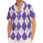 White And Purple Argyle Pattern Print Men's Deep V-Neck Shirt
