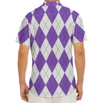 White And Purple Argyle Pattern Print Men's Deep V-Neck Shirt