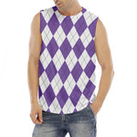 White And Purple Argyle Pattern Print Men's Fitness Tank Top