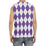 White And Purple Argyle Pattern Print Men's Fitness Tank Top