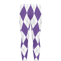 White And Purple Argyle Pattern Print Men's Leggings