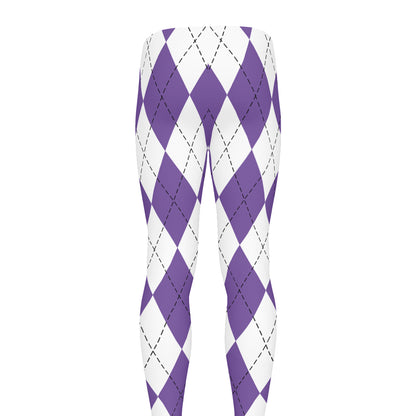 White And Purple Argyle Pattern Print Men's leggings