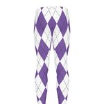 White And Purple Argyle Pattern Print Men's leggings