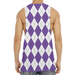 White And Purple Argyle Pattern Print Men's Muscle Tank Top