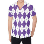 White And Purple Argyle Pattern Print Men's Shirt