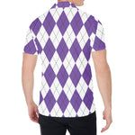 White And Purple Argyle Pattern Print Men's Shirt