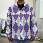 White And Purple Argyle Pattern Print Men's Shirt Jacket