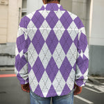 White And Purple Argyle Pattern Print Men's Shirt Jacket