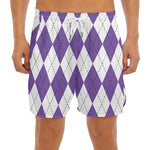 White And Purple Argyle Pattern Print Men's Split Running Shorts