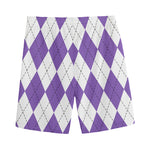 White And Purple Argyle Pattern Print Men's Sports Shorts