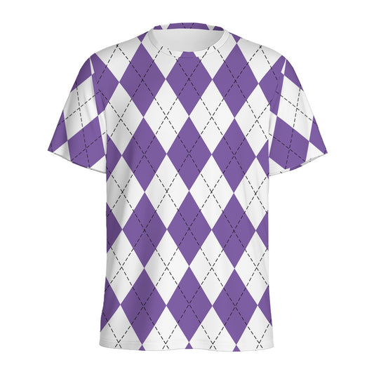 White And Purple Argyle Pattern Print Men's Sports T-Shirt