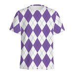 White And Purple Argyle Pattern Print Men's Sports T-Shirt
