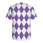 White And Purple Argyle Pattern Print Men's Sports T-Shirt