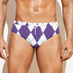 White And Purple Argyle Pattern Print Men's Swim Briefs