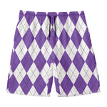 White And Purple Argyle Pattern Print Men's Swim Trunks