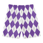 White And Purple Argyle Pattern Print Men's Swim Trunks