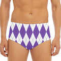 White And Purple Argyle Pattern Print Men's Triangle Swim Briefs