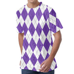 White And Purple Argyle Pattern Print Men's Velvet T-Shirt