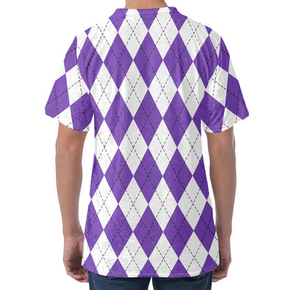 White And Purple Argyle Pattern Print Men's Velvet T-Shirt