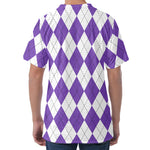 White And Purple Argyle Pattern Print Men's Velvet T-Shirt