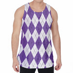 White And Purple Argyle Pattern Print Men's Velvet Tank Top