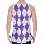 White And Purple Argyle Pattern Print Men's Velvet Tank Top