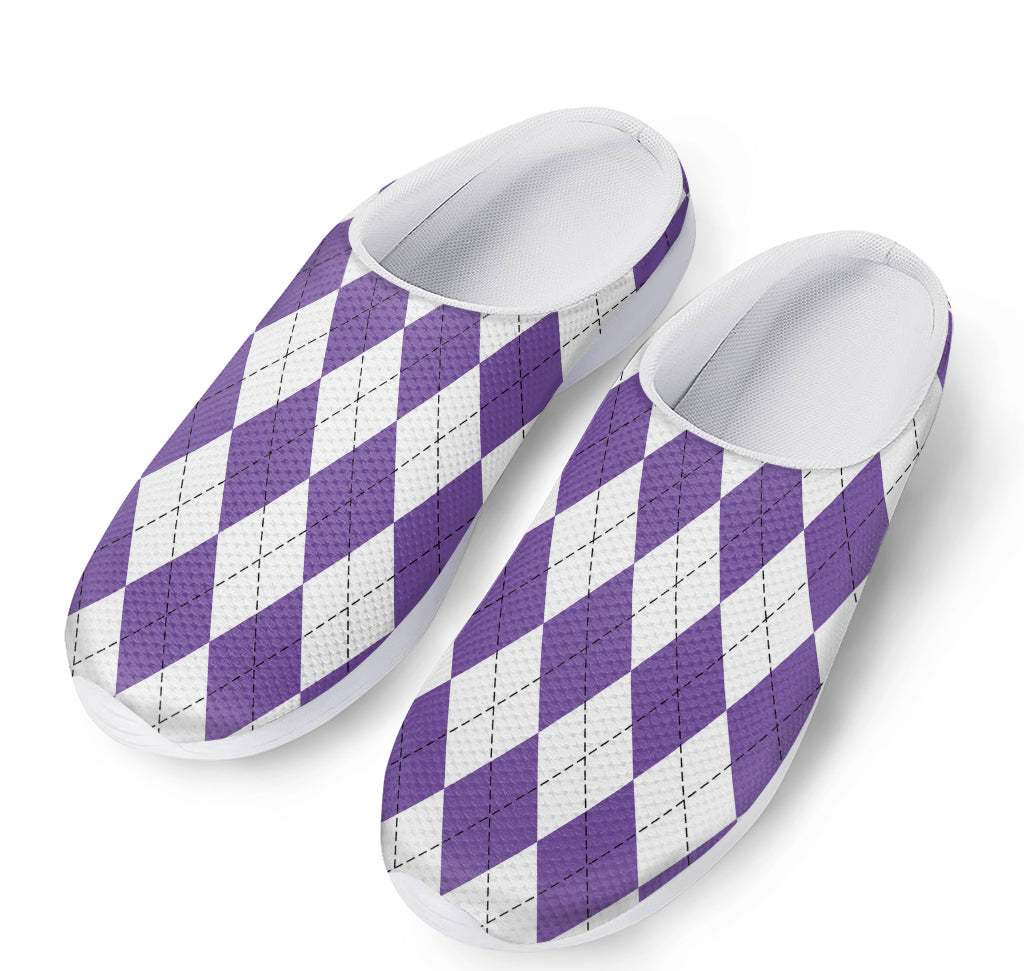 White And Purple Argyle Pattern Print Mesh Casual Shoes