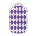 White And Purple Argyle Pattern Print Mesh Laundry Hamper