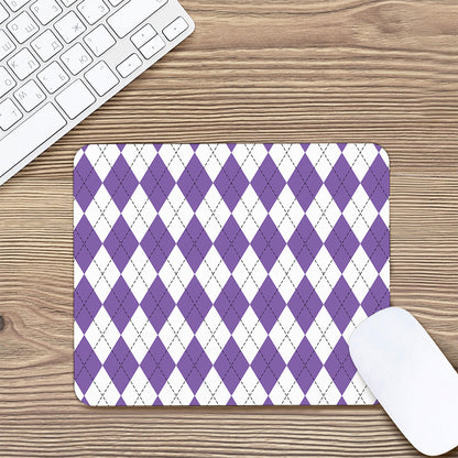 White And Purple Argyle Pattern Print Mouse Pad