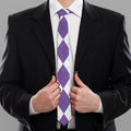 White And Purple Argyle Pattern Print Necktie
