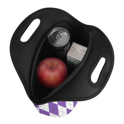 White And Purple Argyle Pattern Print Neoprene Lunch Bag