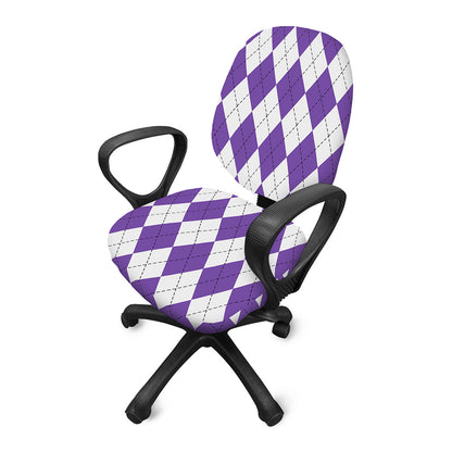 White And Purple Argyle Pattern Print Office Chair Cover