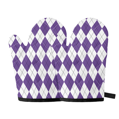 White And Purple Argyle Pattern Print Oven Mitts