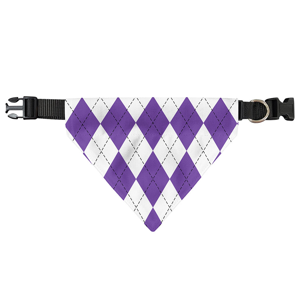 White And Purple Argyle Pattern Print Over The Collar Dog Bandana