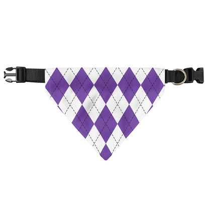 White And Purple Argyle Pattern Print Over The Collar Dog Bandana
