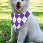White And Purple Argyle Pattern Print Over The Collar Dog Bandana