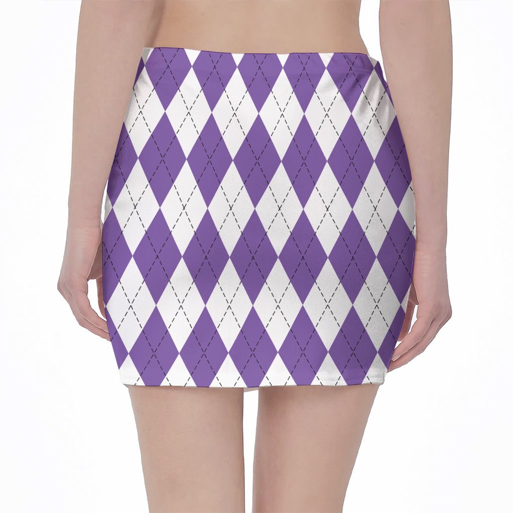 White And Purple Argyle Pattern Print Pencil Mini Skirt