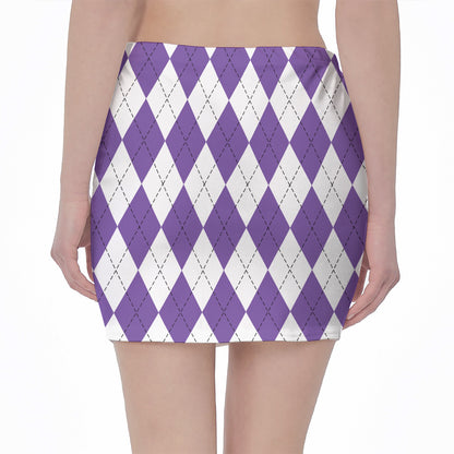 White And Purple Argyle Pattern Print Pencil Mini Skirt