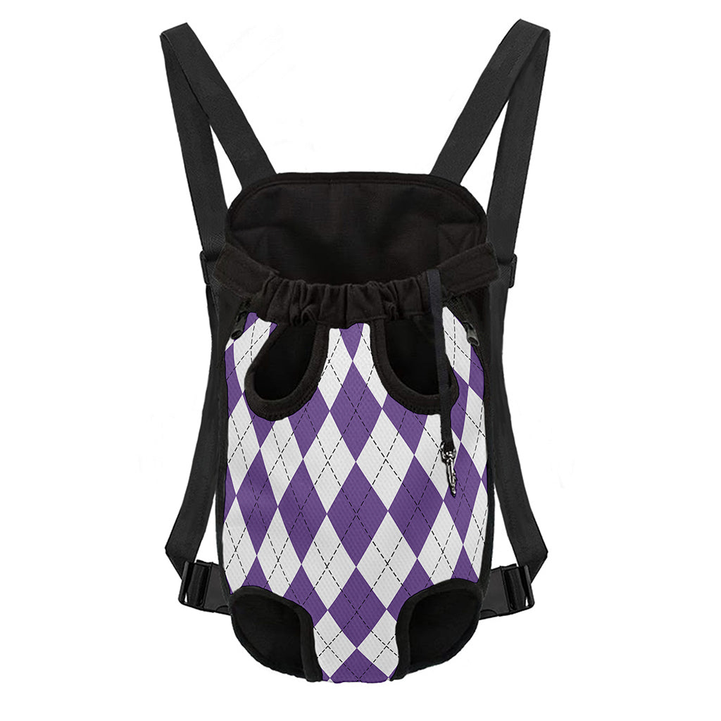 White And Purple Argyle Pattern Print Pet Carrier Backpack