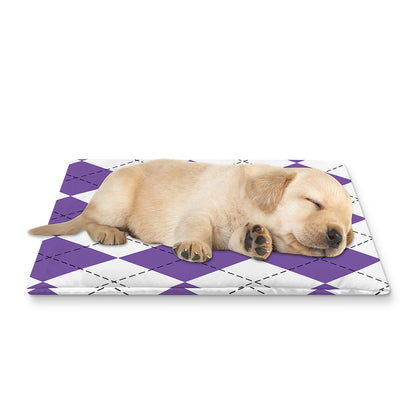 White And Purple Argyle Pattern Print Pet Cooling Mat Cover