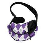 White And Purple Argyle Pattern Print Pet Sling Carrier