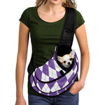 White And Purple Argyle Pattern Print Pet Sling Carrier