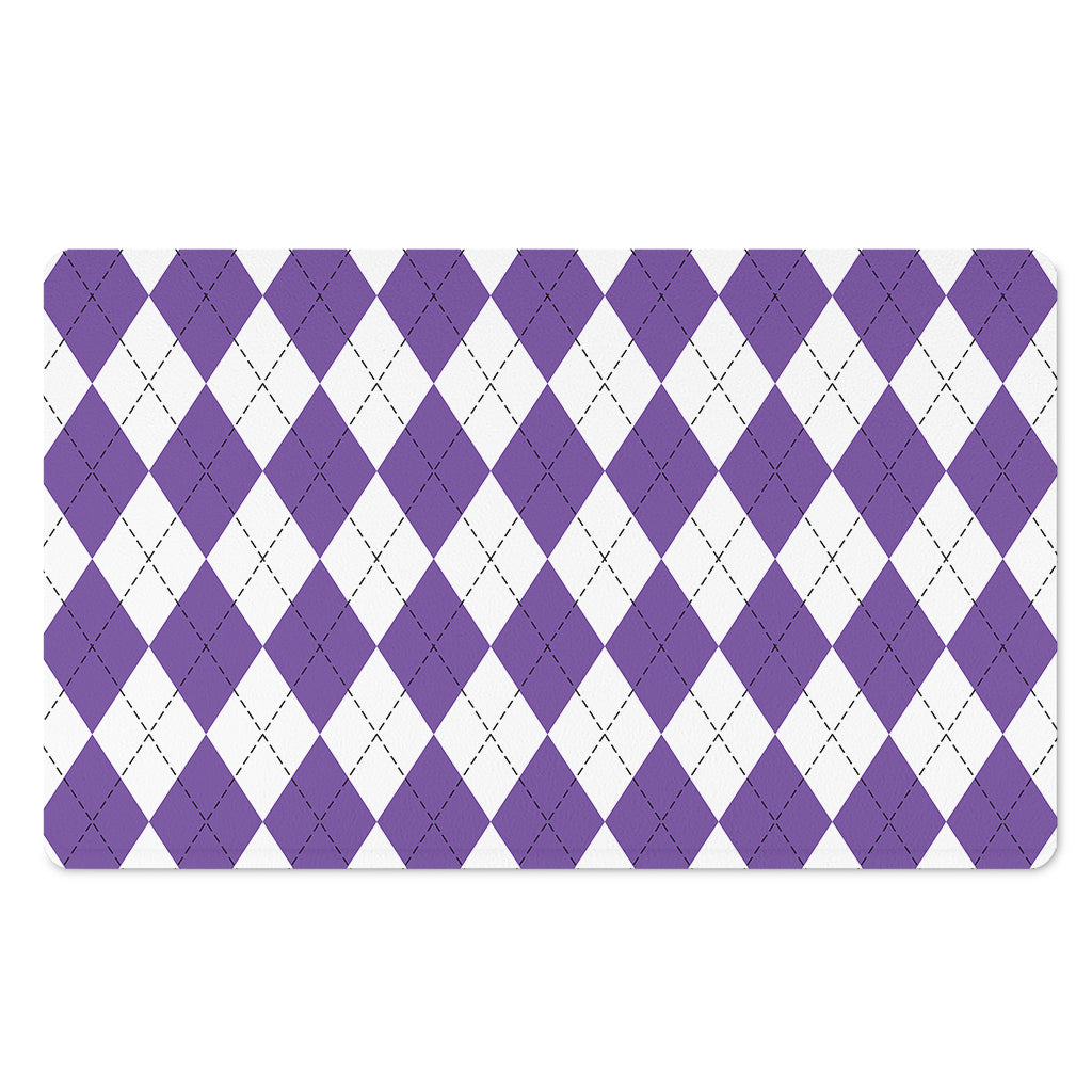 White And Purple Argyle Pattern Print Polyester Doormat