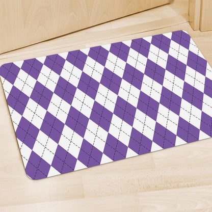 White And Purple Argyle Pattern Print Polyester Doormat
