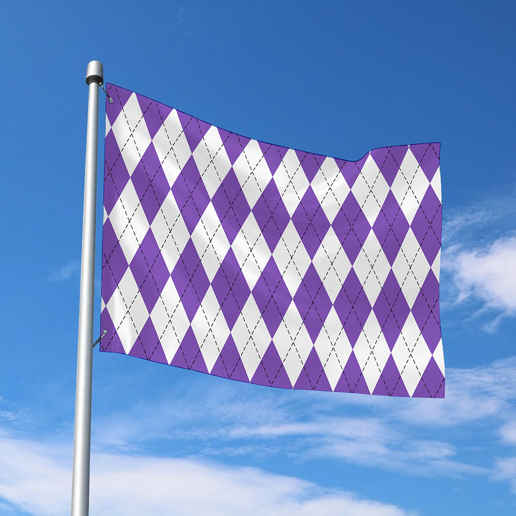 White And Purple Argyle Pattern Print Polyester Flag