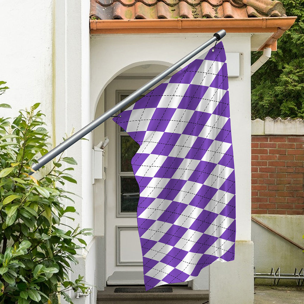 White And Purple Argyle Pattern Print Polyester Flag