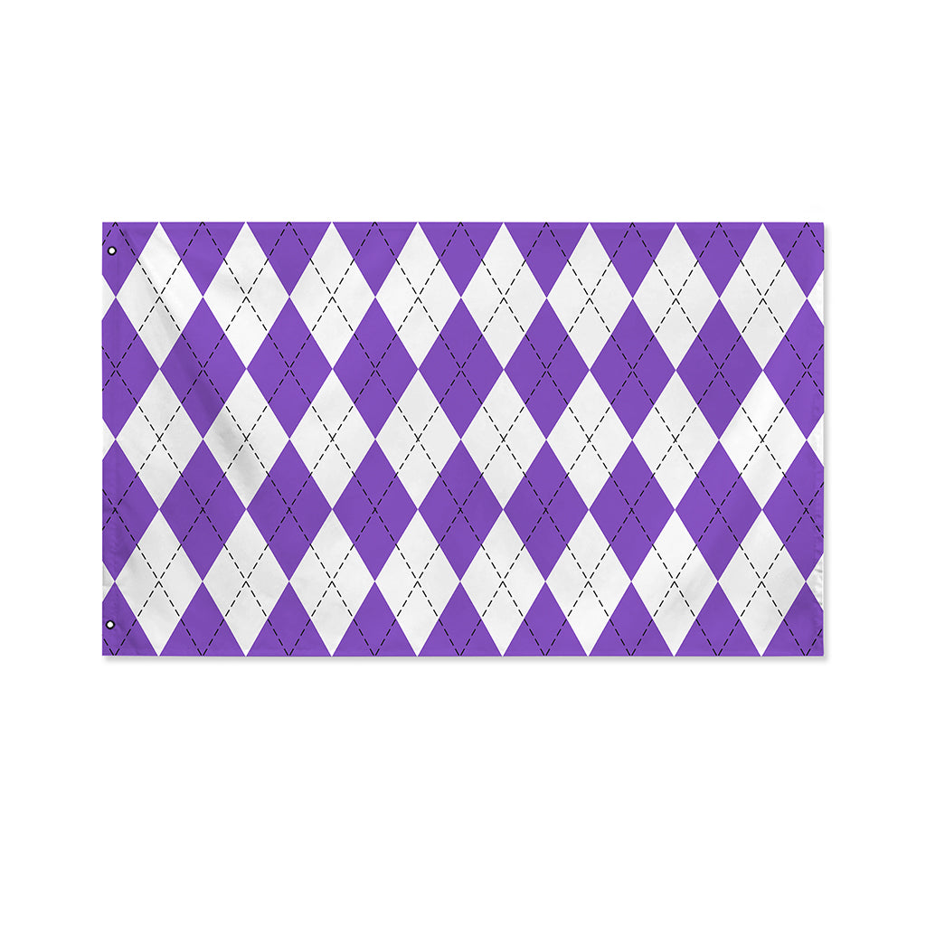 White And Purple Argyle Pattern Print Polyester Flag